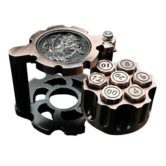 Hexchamber | Ancient Copper | Bullet Dice Set with Spinning Revolver Case